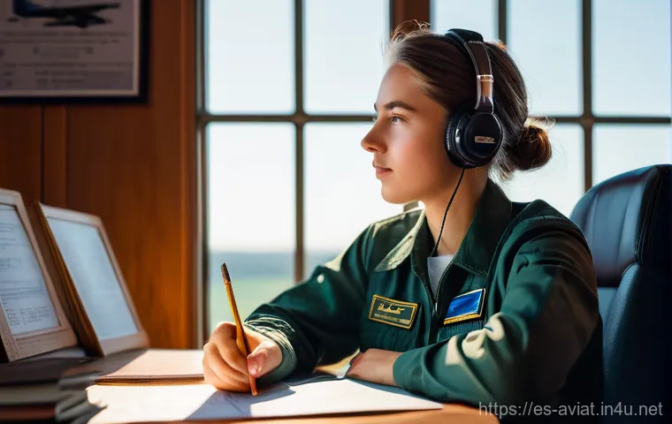 미연방항공청 FAA  조종사 규정 - **Prompt:** A young, determined female pilot, approximately 20-25 years old, with her hair neatly ti...