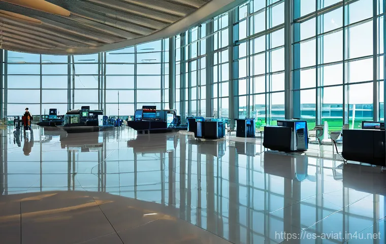 국제 민간 항공기구 ICAO  규정 - **Prompt:** "A panoramic, wide-angle shot of a bustling, modern air traffic control center, filled w...